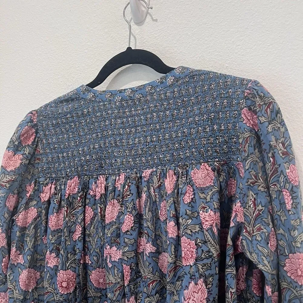 Rachel Zoe Women's Cotton Split Neck Peasant Blouse Floral Medium Boho Cottage - Picture 7 of 10